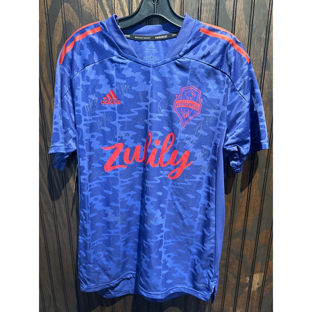 Adidas Seattle Sounders FC Primeblue Soccer Jersey Blue Orange Large L Signed